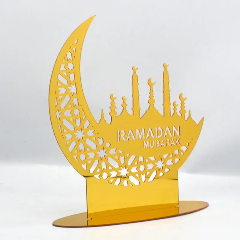 Ramadan Double-sided Golden Acrylic Mirror Ornament Decoration Islam Religious Moon Star Sign Party Wedding Decor Handicraft