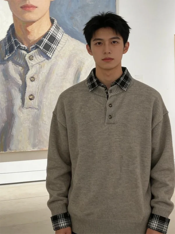 

Теплый вязаный свитер мужской с воротником хенли, трикотажная кофта для ношения под одеждой, зимний сезон, дышащий, мягкий, комфортный, с длинным рукавом, повседневный стиль