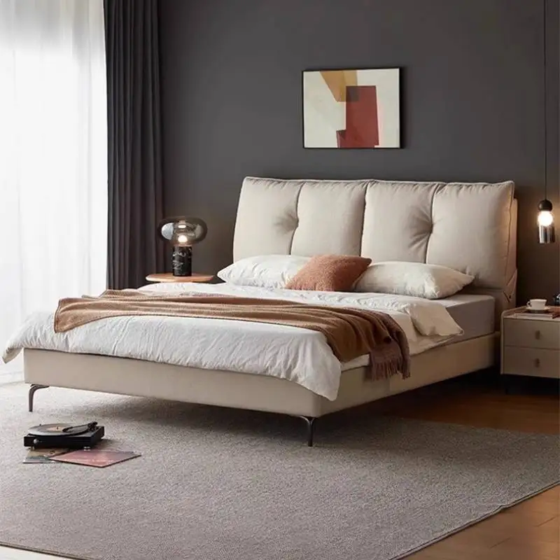 

Normal Base Double Bed Decoration Elegant Beige Adults Cloud Double Bed Wooden Japanese Modern Camas De Dormitorio Furniture