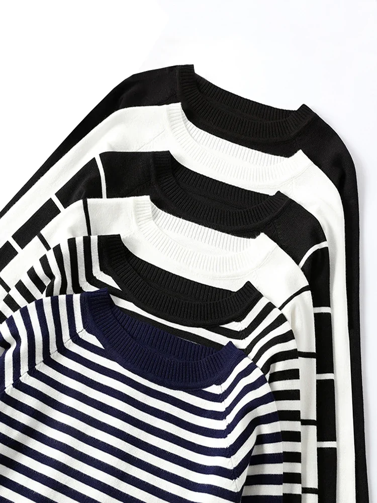 

Осенне-зимние полосатые вязаные пуловеры, свитера с длинными рукавами, свободный свитер высокого качества, мягкие теплые женские топы для отдыха