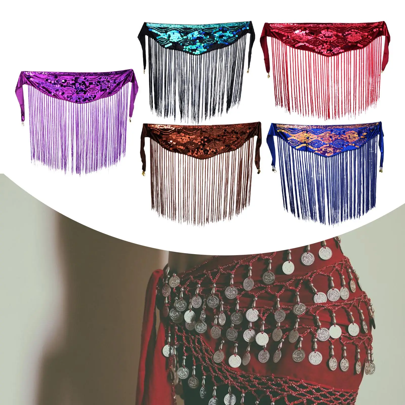 Lenço de quadril para dança do ventre com borlas para shows de palco e cosplay