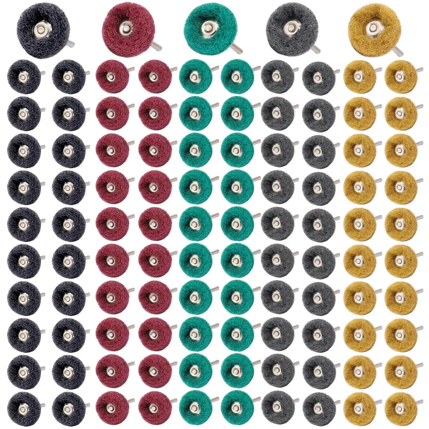 

100 Pcs 1 Inch Abrasive Buffing Wheels Set for Rotary Tools - 1/8 Shank, 5 Grits