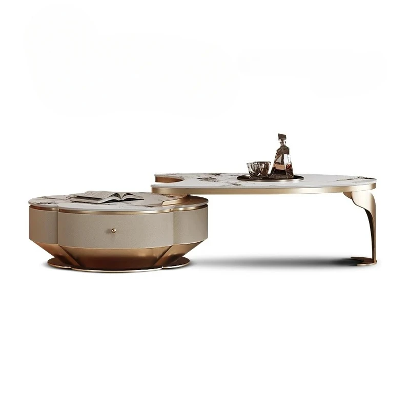 

Italian minimalist coffee table luxury villa living room tea table light luxury high-end artistic rock slab stainless tea table