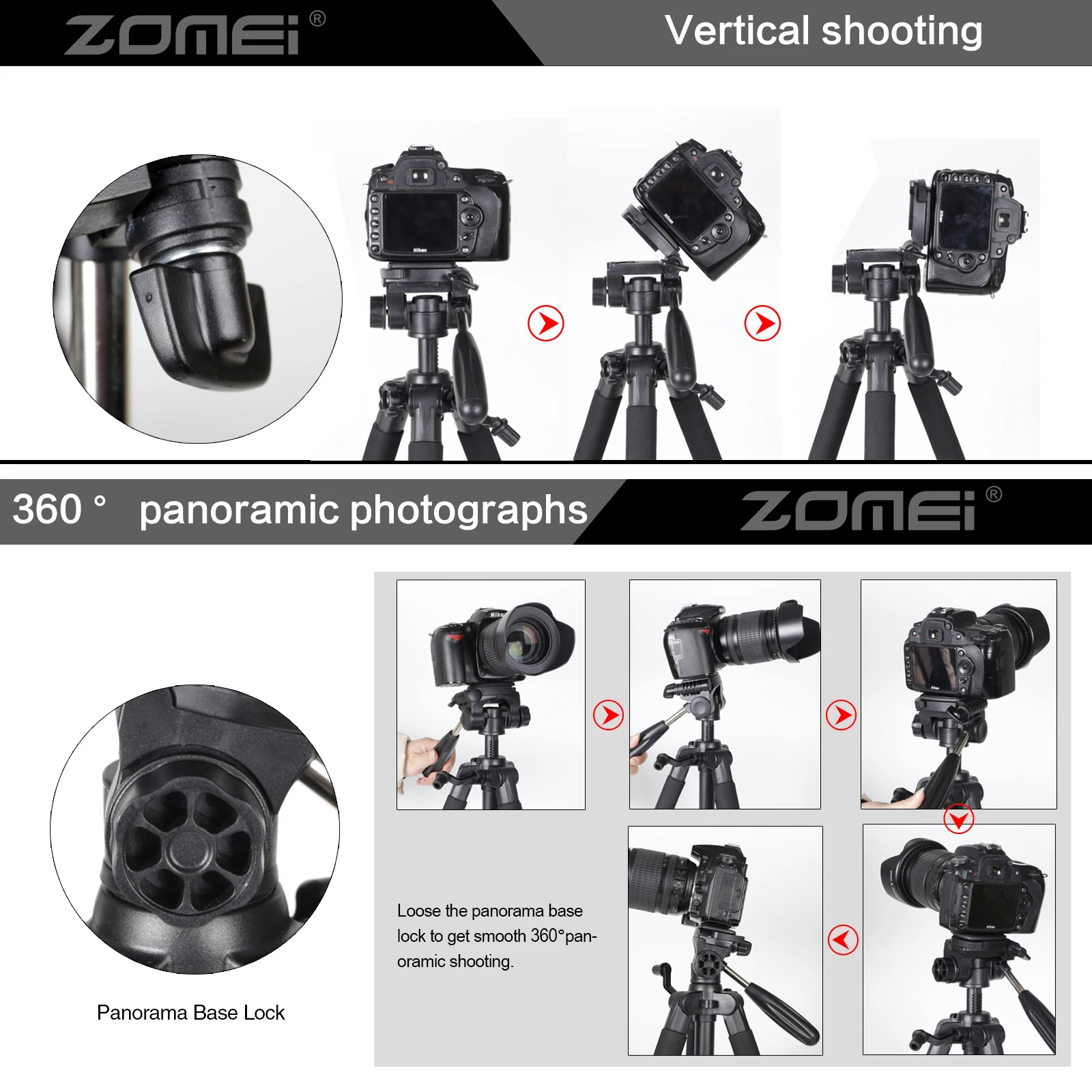 140cm/55in Zomei Professional Video Camera DSLR Tripod for Mobile Phone Canon 360 Degree Panorama Photography Aluminium Stand