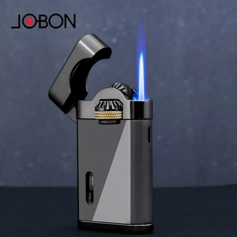 JOBON Retro Mechanical Metal Butane Gas Lighter Outdoor Windproof Gear Linkage Ignition Blue Flame Torch Portable Cigar Lighter