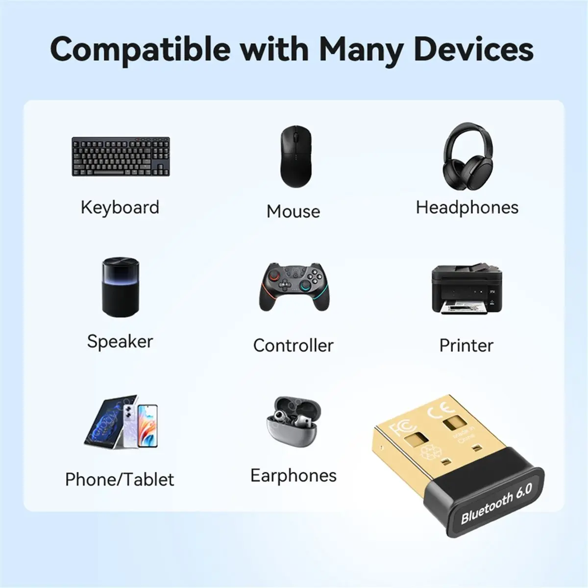 Stable- USB Bluetooth Adapter Bluetooth 6.0 Dongle for PC USB Bluetooth Transmitter Receiver for Keyboard/Mouse