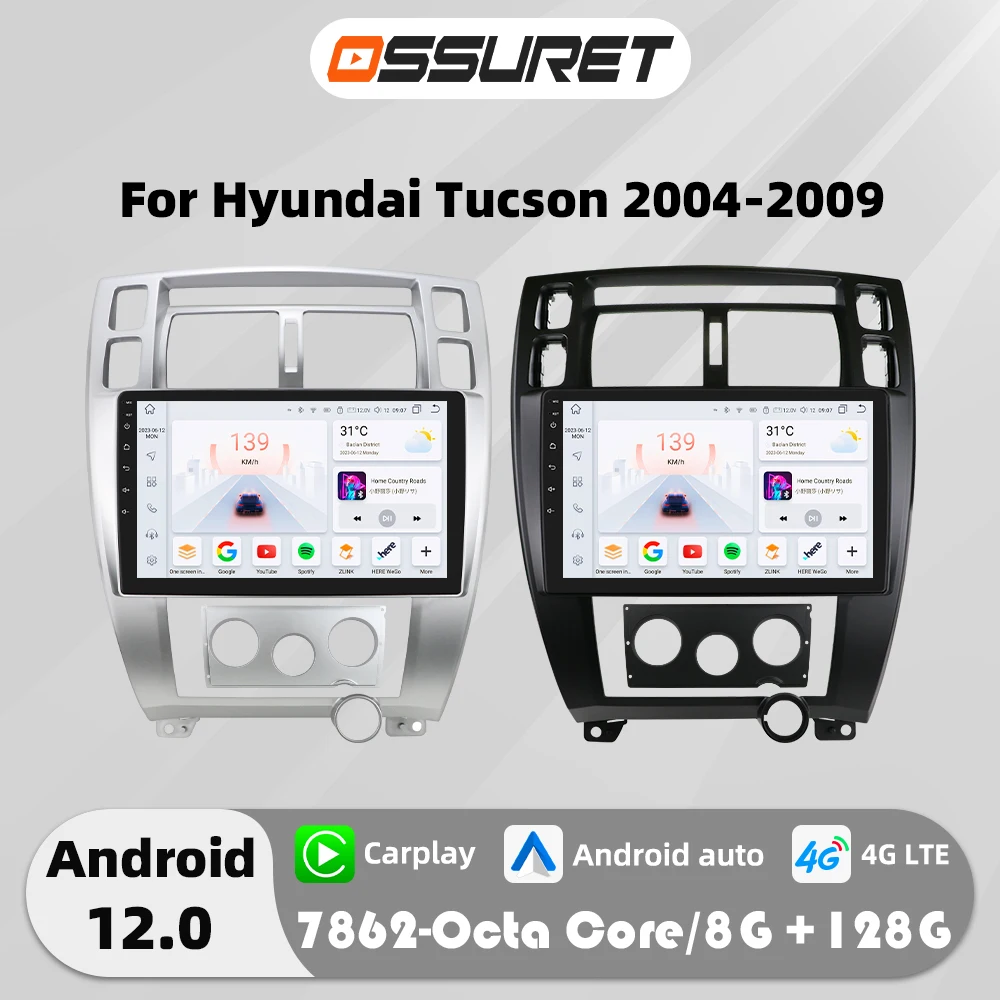 4G Carplay Android 12 Auto Car radio for Hyundai Tucson 2004-2009 Multimedia Player 2din 7862 Autoradio GPS navi Stereo Screen