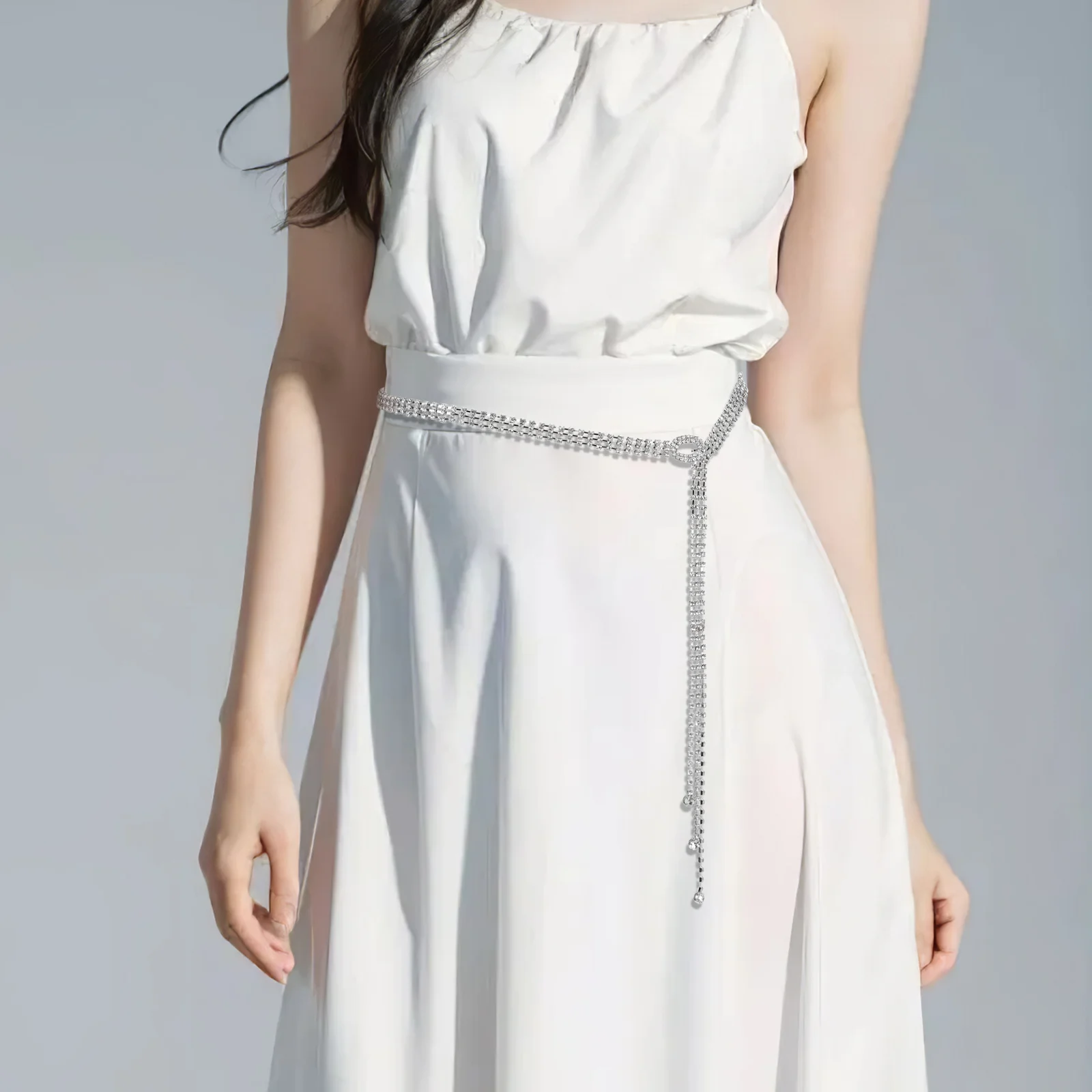 

Sparkling Rhinestone Waist Chain Belt Adjustable Length Wedding Dress Belt Body Chain Jewelry for Women Formal Events