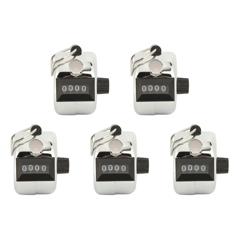 5pcs Durable 4 Digit Display Clicker Counter Metal Casing Battery-Free Hand Tally Counter Mechanical Clicker For Coaching