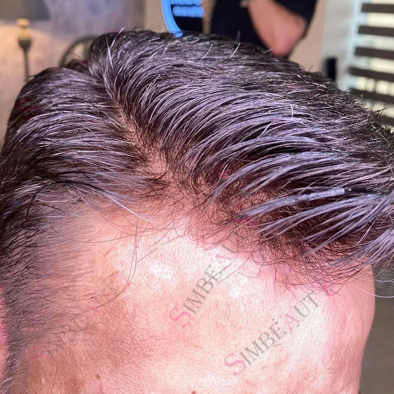 

Super Vloop Тонкая кожа 0,02 мм Мужской парик Натуральная невидимая линия волос Блондинка Черный Серый # 420 1B50 Система замены 100% человеческих волос