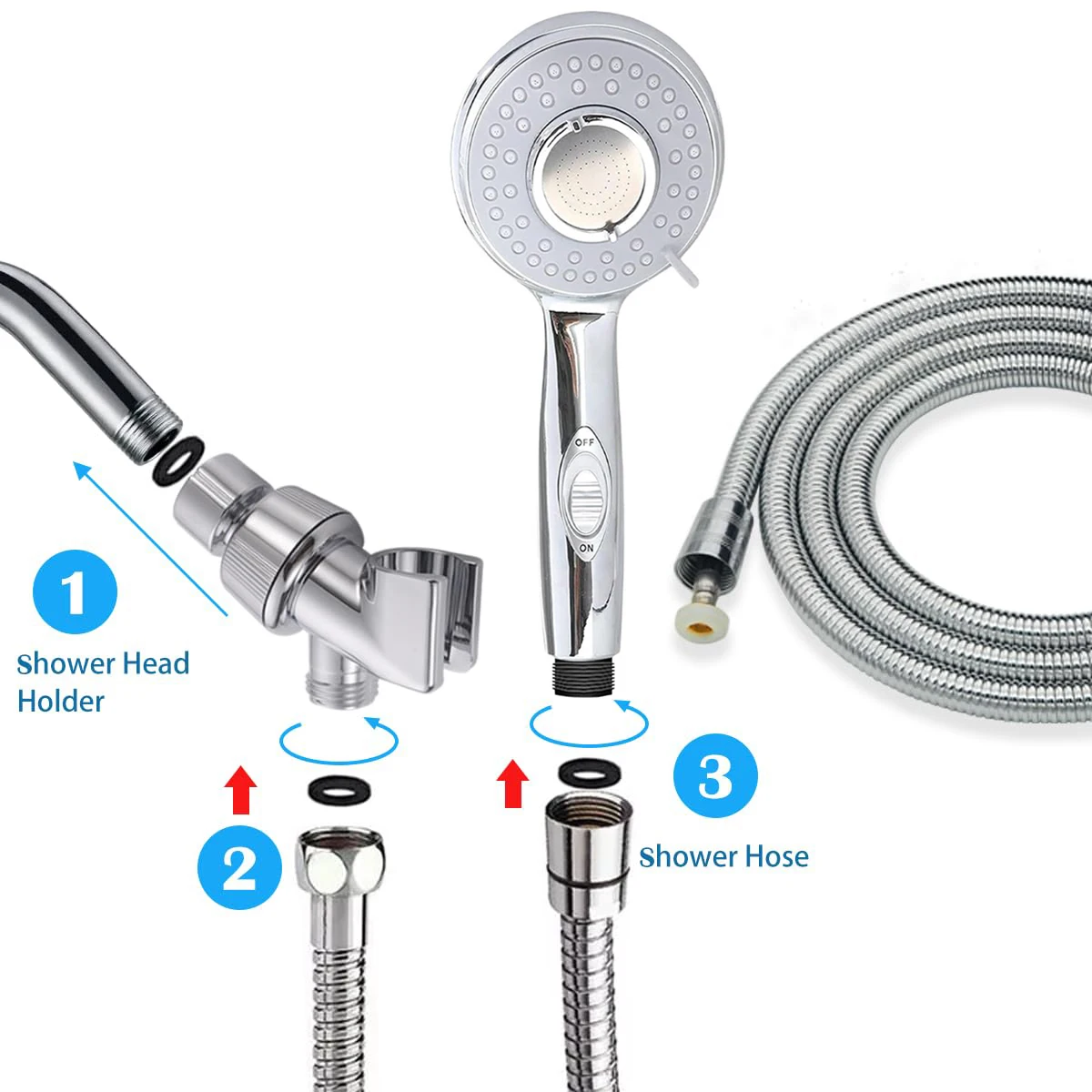샤워헤드 조절 가능한 고압 절수 샤워 호스, 휴대용 원 키 스톱 샤워 호스, 거치대 욕실 액세서리, 3 가지 모드