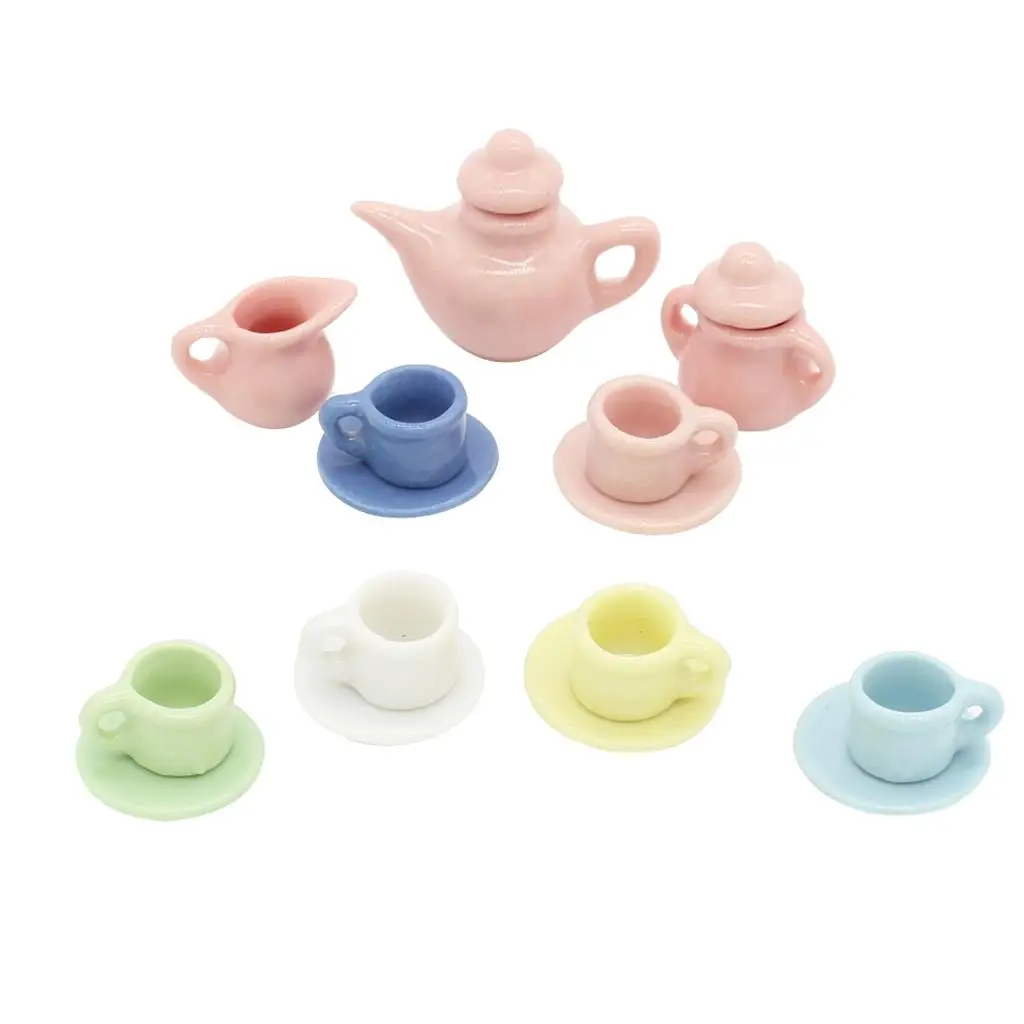 China Tea Set Miniature Porcelain Plate Saucer Cup Dollhouse Tableware 1 12 Scale for Doll House Accessories