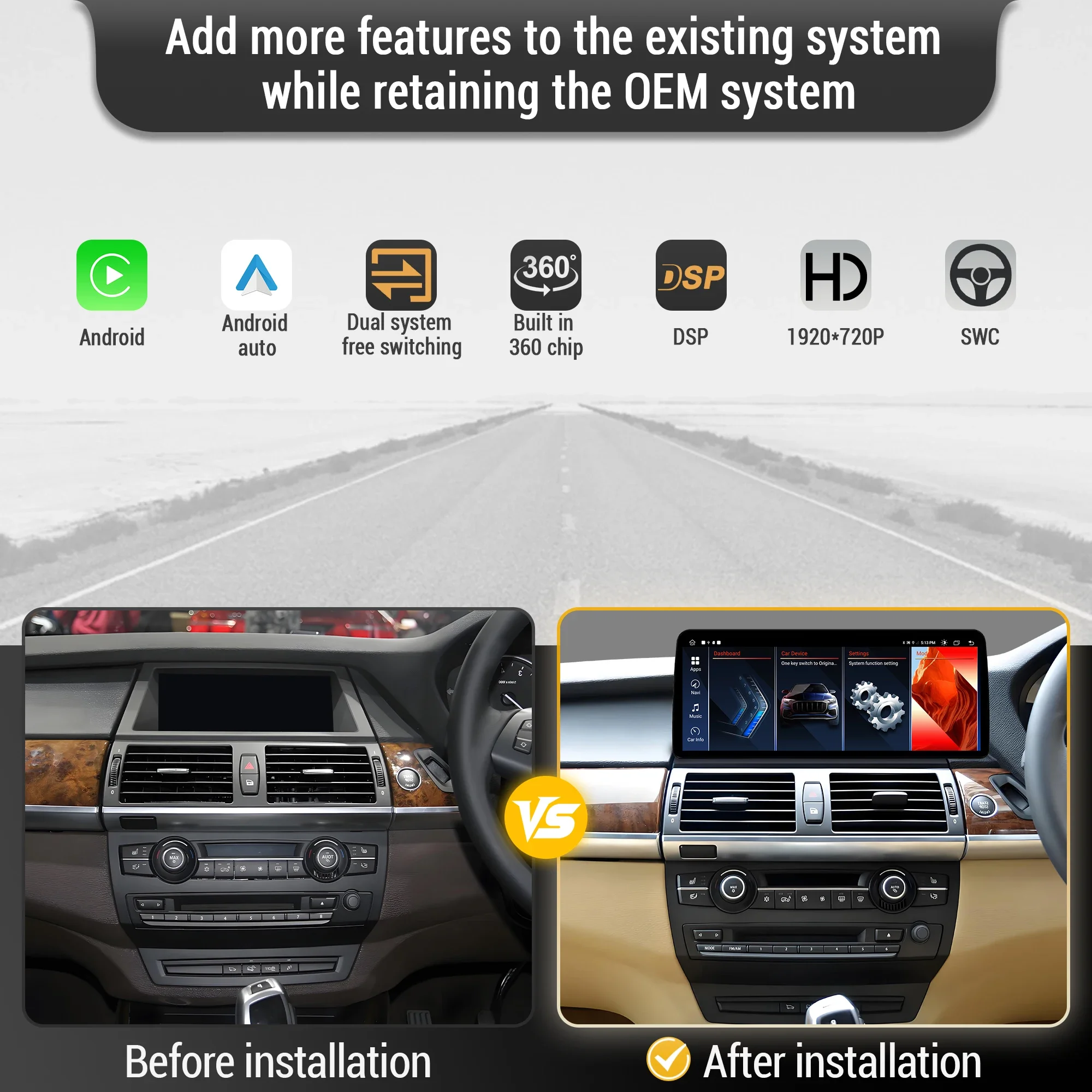12.3 inch For BMW X5 E70 X6 E71 2007-2014 Right Hand Drive Android 14 Car Radio Wireless BT Carplay Snapdragon 680 Touch Screen