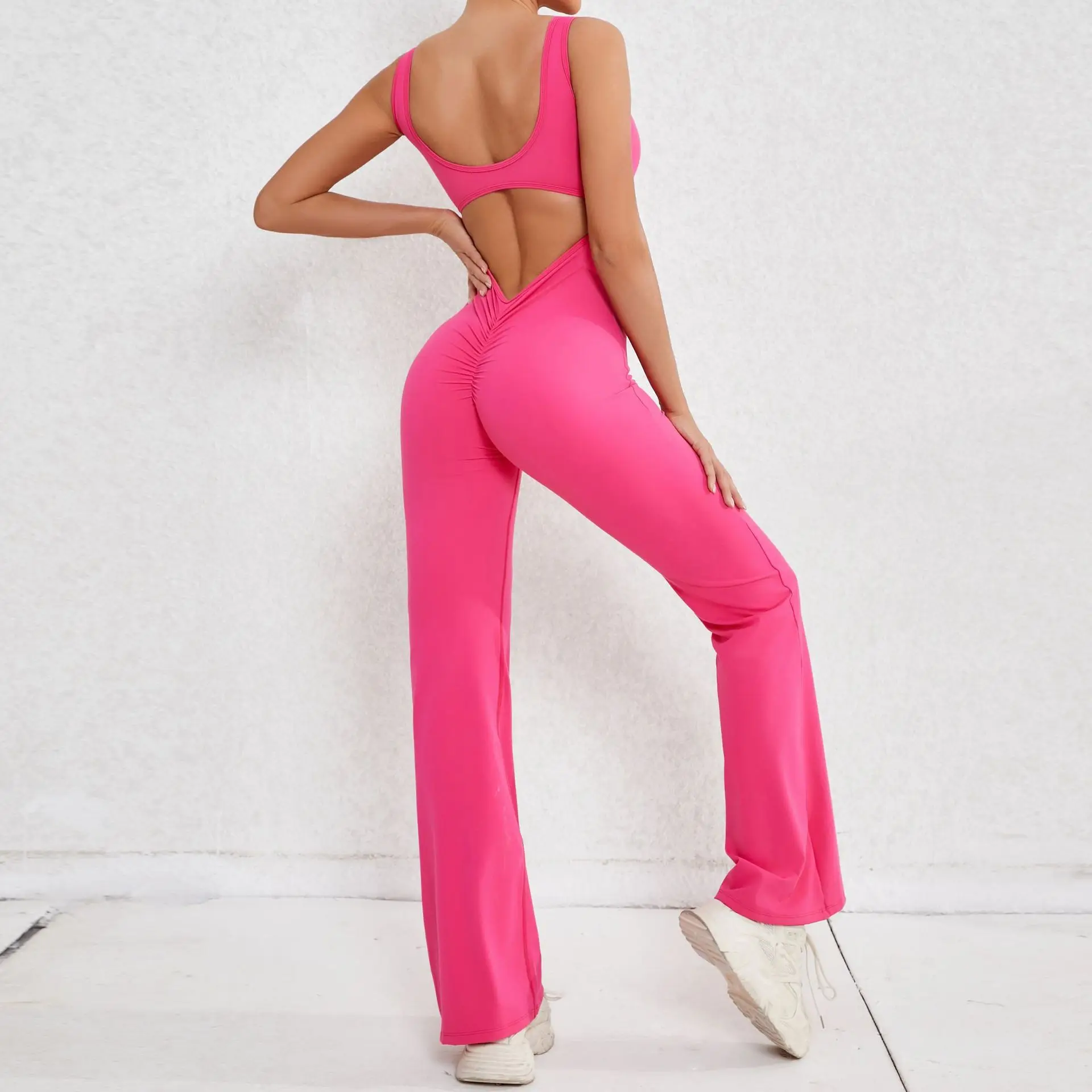 Women New Beauty Back Slimming Sports Dance Elastic Tight Fitting Flared Jumpsuit