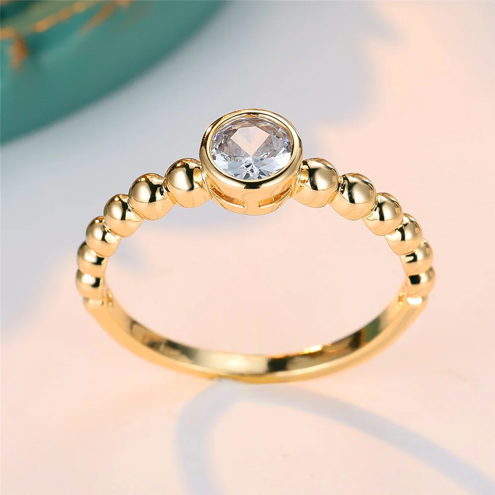 Trendy White Zircon Crystal Vintage Gold Color Wedding Bands Engagement Rings For Women Men Minimalist Jewelry