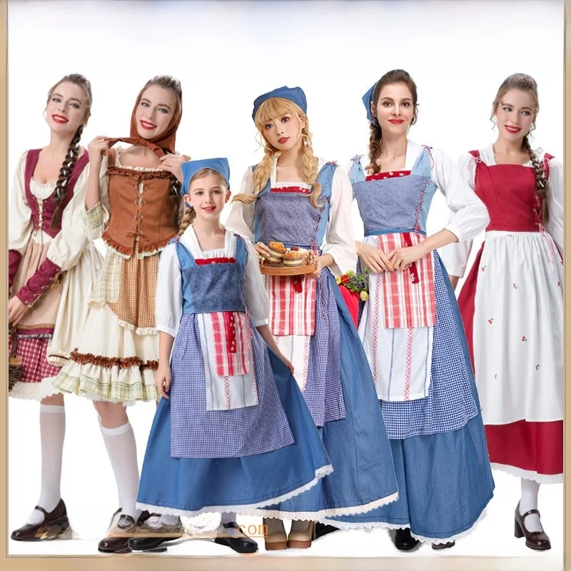 

Halloween Belle Princess Cinderella Maid Costume Country Farm Maid Poor People's Clothes Stage Performance Outfit Women's Fas...
