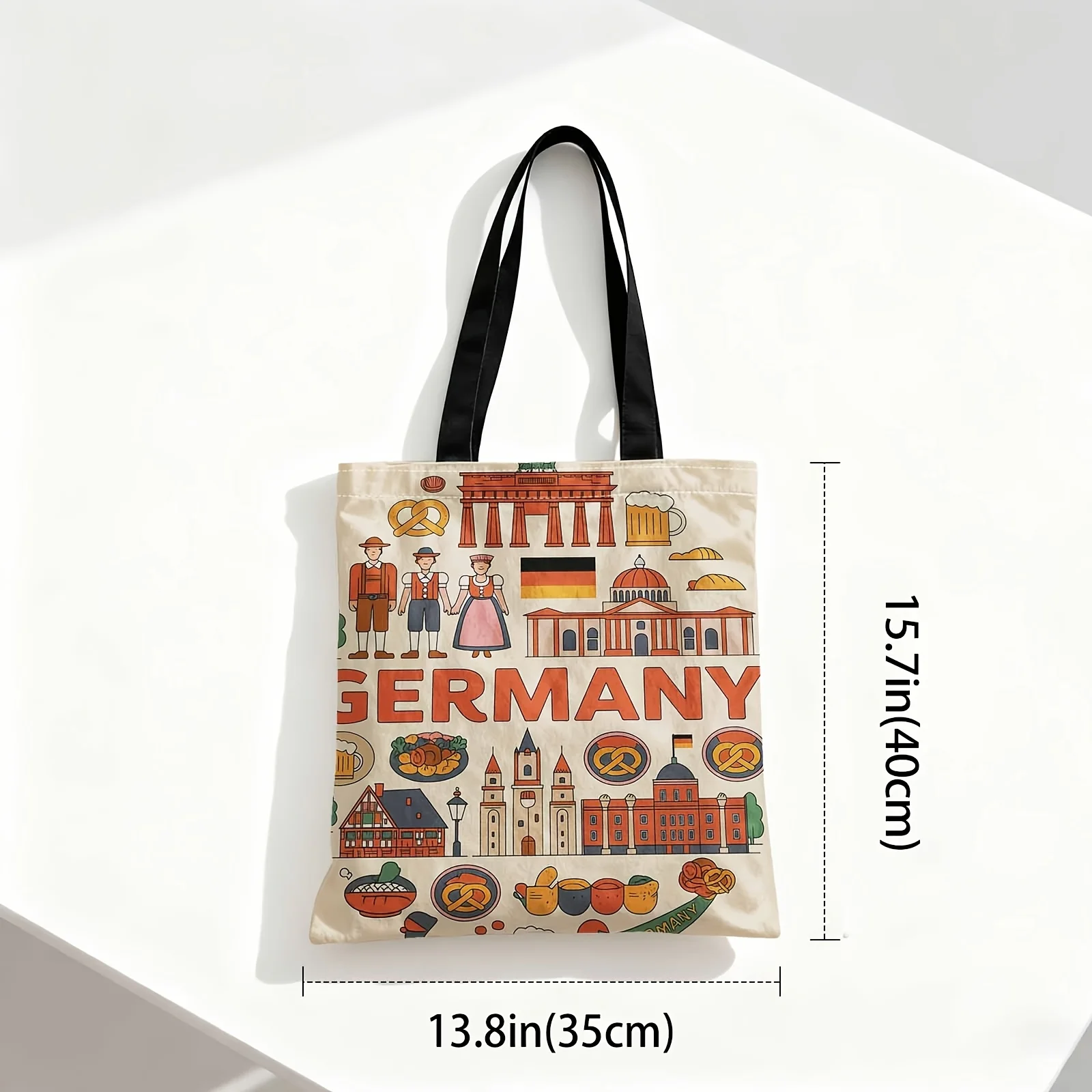 Germany Travel Canvas Tote Bag German Landmark & Food Print Reusable Shopping Bag For Travel Souvenir Gifts