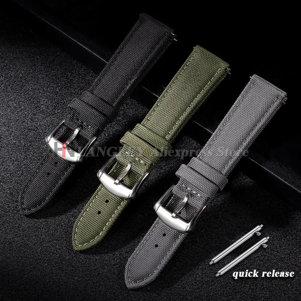 Correas de reloj de tela de vela de 20mm y 22mm para Omega Blancpain para relojes Seiko Diver, correas de reloj de nailon verde militar de liberación rápida para hombre
