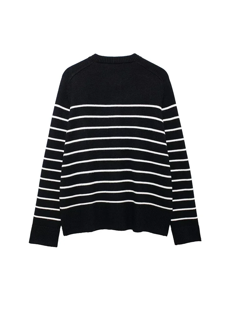 2024 Autumn/Winter European And American Style Female Casual Retro All-Matching Striped Long-Sleeve Knitwear