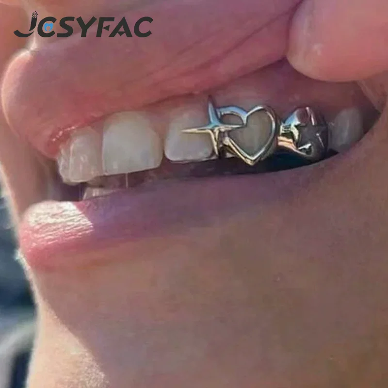 

1PCS Punk Hip Hop Hollow Heart Star Teeth Caps For Women Men Vintage Tooth Grills Jewelry Accessories