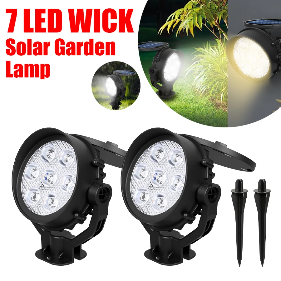 

7LED солнечные прожекторы для улицы, IP65, водонепроницаемая, регулируемая яркость, газонная лампа для сада, заднего двора, подъездной дороги, патио, декор, фонарь