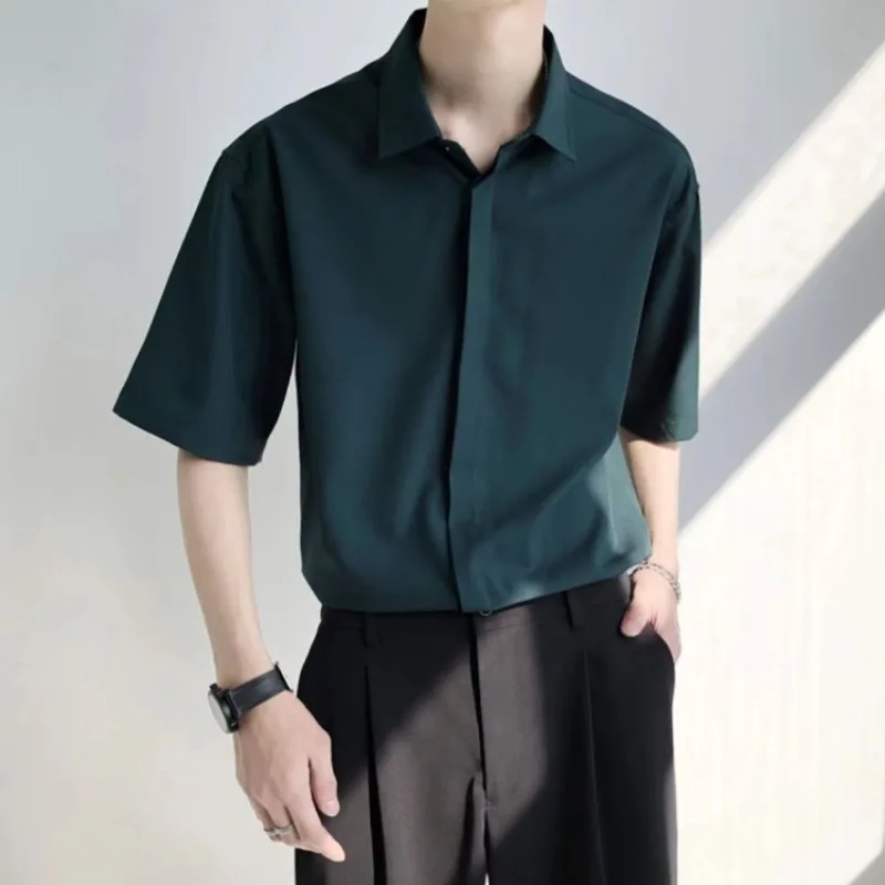 

Men's No Iron Business Casual Chiffon Shirt Summer Slim Fit Drape Solid Color Casual Wear
