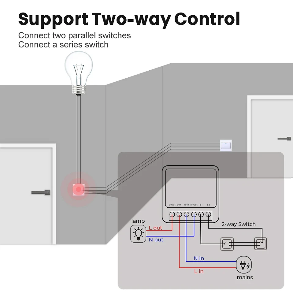 MIUCDA Tuya WiFi Zigbee Smart Switch 2 Way Automation Dimmable Relay Module APP Remote Control Works With Alexa,Google Home