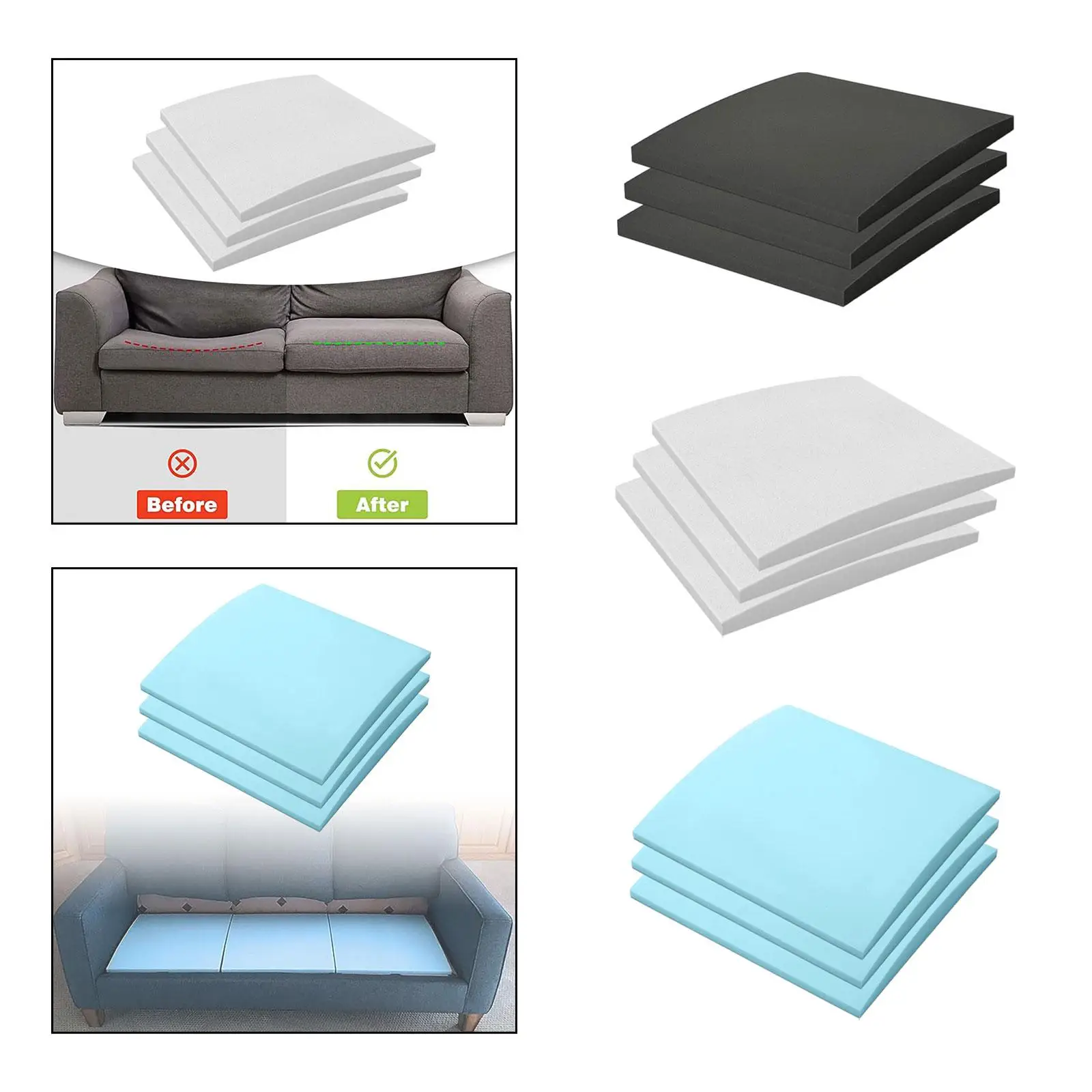 

3Pcs Couch Cushion Support Anti Slip Furniture Seat Under Sag Repair Sponge Pad Sofa Cushion Support Foam for Chair Loveseat