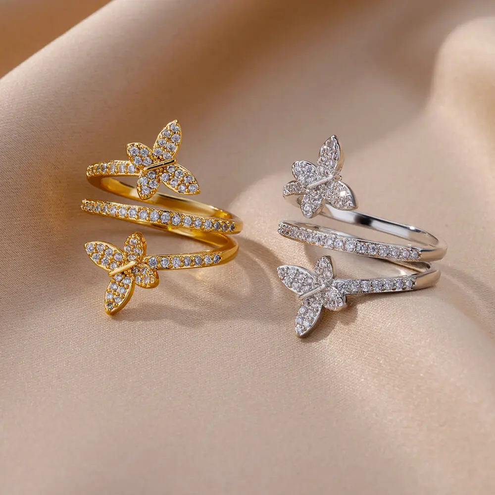 Luxury Zircon Butterfly Rings for Women Stainless Steel Ring Cubic Zirconia Couple Aesthetic Jewelry Freeshipping Items anillos