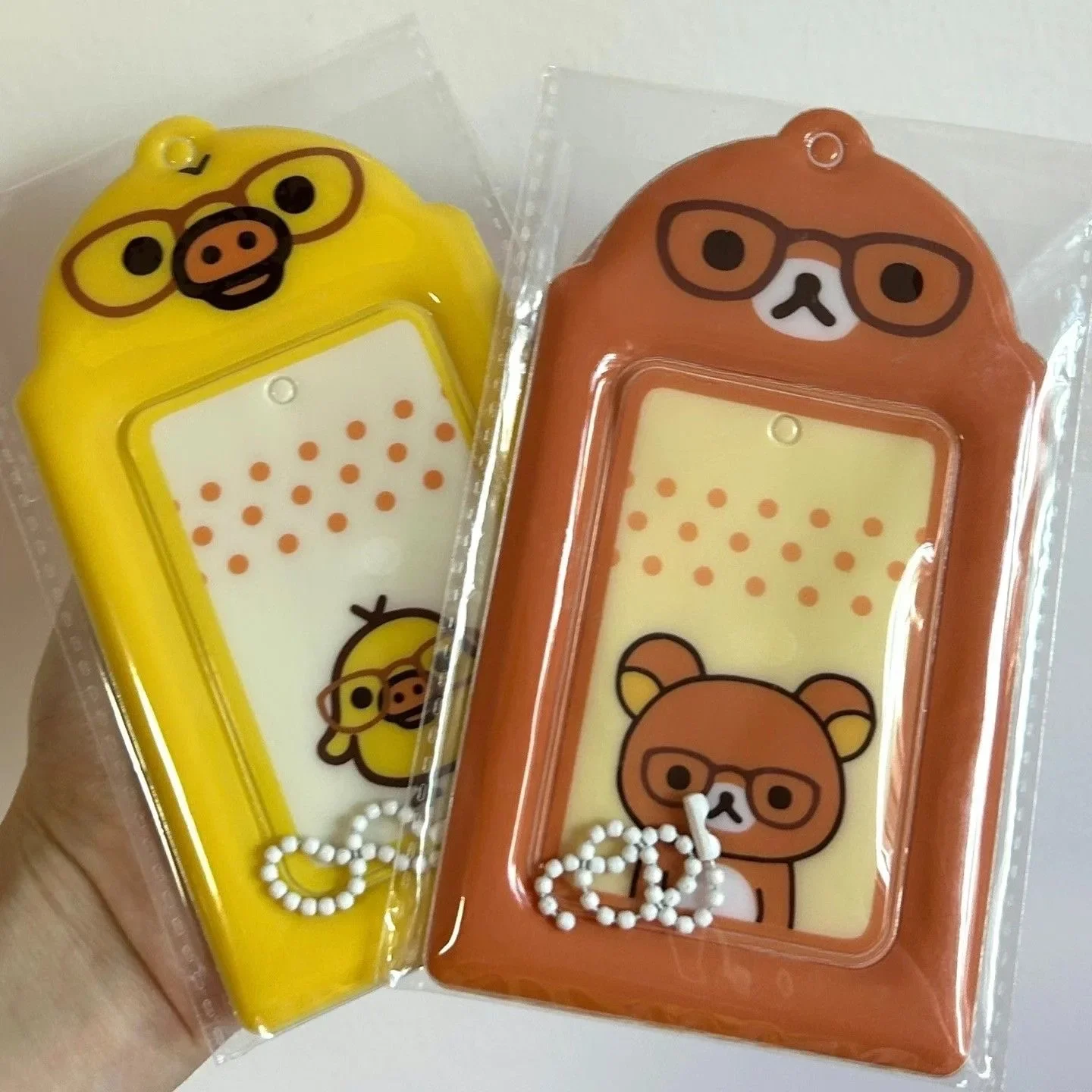 New Cute Rilakkuma Korilakkuma Bear Kiiroitori Glasses Girls Kids Children PU Card ID Holder Photo Cover Key Chain For Women