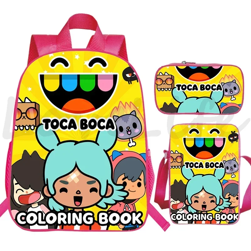 توكا لايف وورلد حقيبة الظهر 3 قطعة مجموعة سعة كبيرة الوردي الكتب أنيمي بنين حقيبة مدرسية للبنات الأطفال لطيف Mochila 16 بوصة