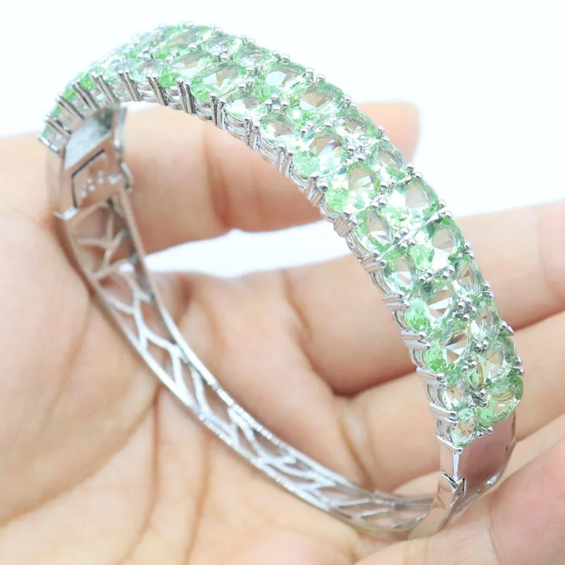 Buy 7 Get 1 Free 65x12mm Beautiful Red Ruby Green Tsavorite Garnet Swiss Blue Topaz Kunzite Women Silver Bangle Bracelet 7.5inch