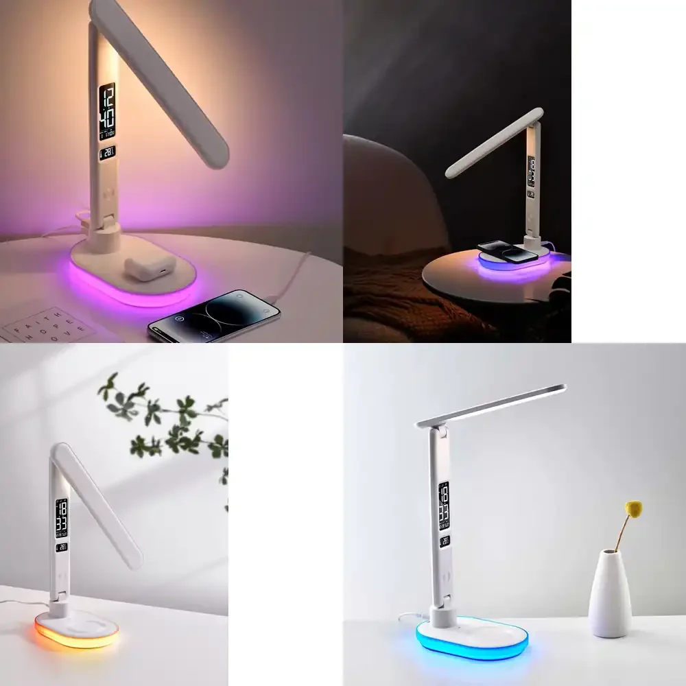 

LED Smart Lamp for 10W Wireless Charger DC 12V Touch Control Dimmable Modern Night Light RGB Clock USB Daylight 6000K Bedside
