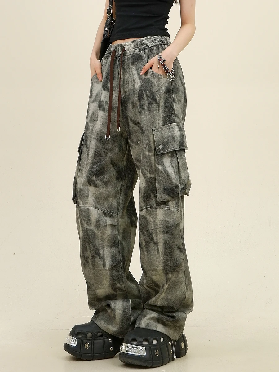 

Big Pocket Camouflage Tooling Casual Pants Women's 2024 Summer New Loose Bf American Trendy Brand Wide Legs