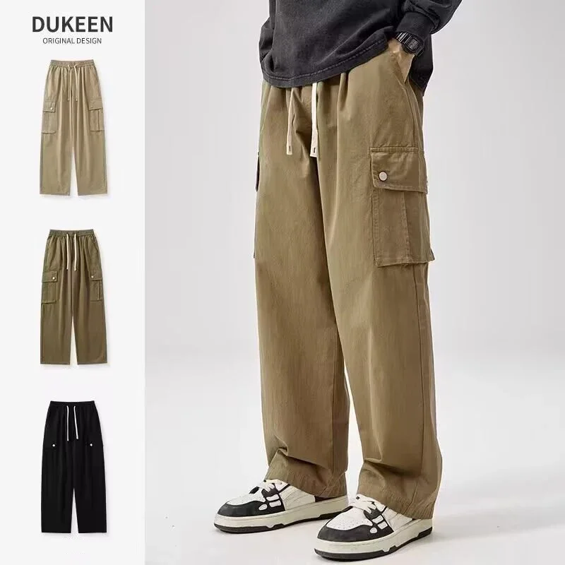 

Модные универсальные брюки-карго, новинка 2025, мужские классические брюки, мужские повседневные мешковатые уличные прямые широкие повседневные брюки цвета хаки, коричневый