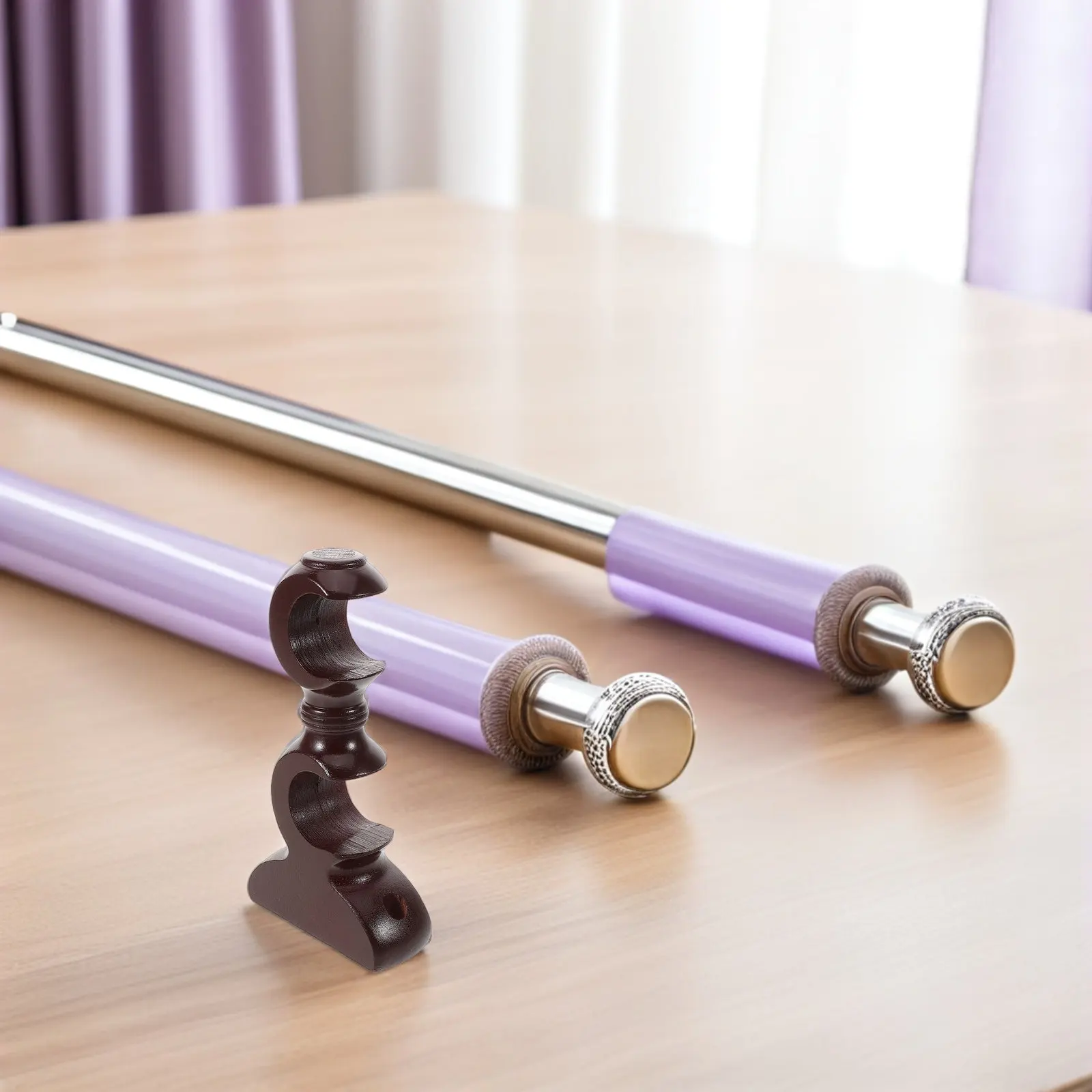 2Pcs Solid Wood Decorative Curtain Rod Holders Double Rod Bracket Wall Mounted Drapery Support Bracket for 28Mm Roman Pole
