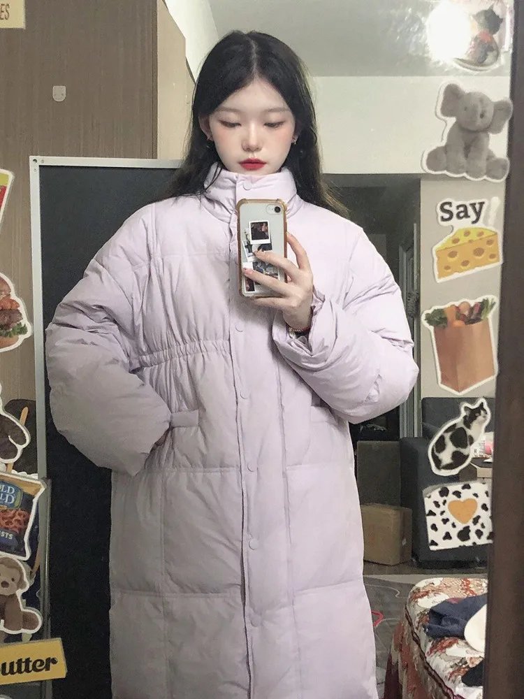 

Korean Sle Loose Women's Mid-Length down Jaet over Knee White Du down Winter Coat Crystal Xuan Brand Commute Sle High...