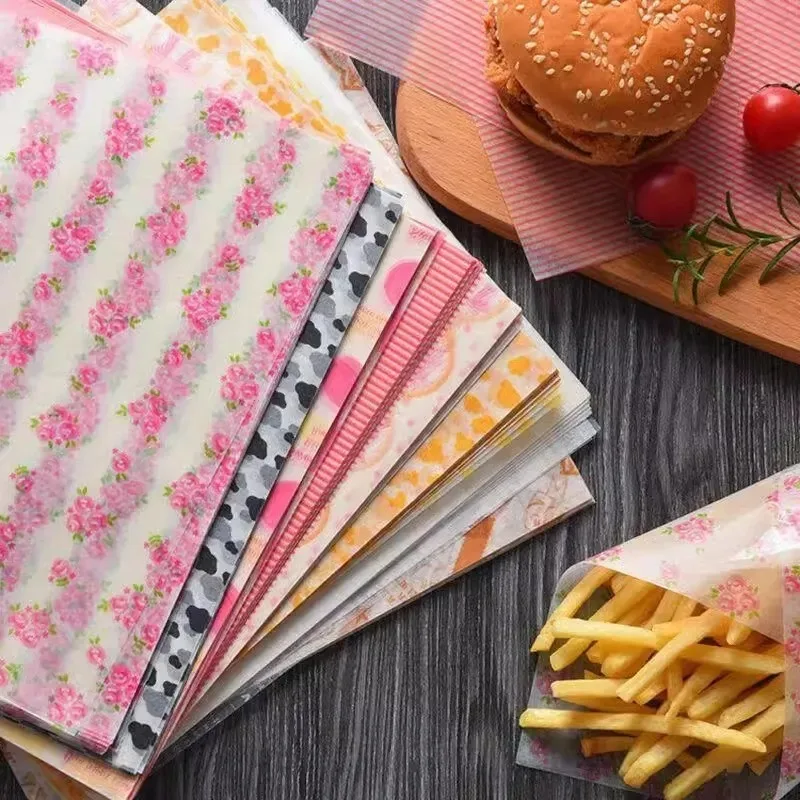 50PCS Food Grade Greaseproof Paper, Printed Sandwich Burger Wrapping Paper, Baking Liner & Pastry Tray Paper for Food Packaging view 6