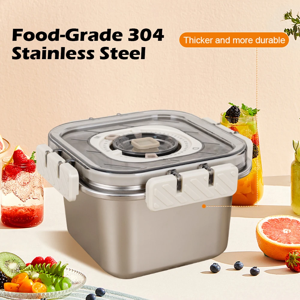 MTM 304 Stainless Steel Airtight Food Container with Lid Leakproof Storage Box for Refrigerator Freezer Kitchen Outdoor Picnics
