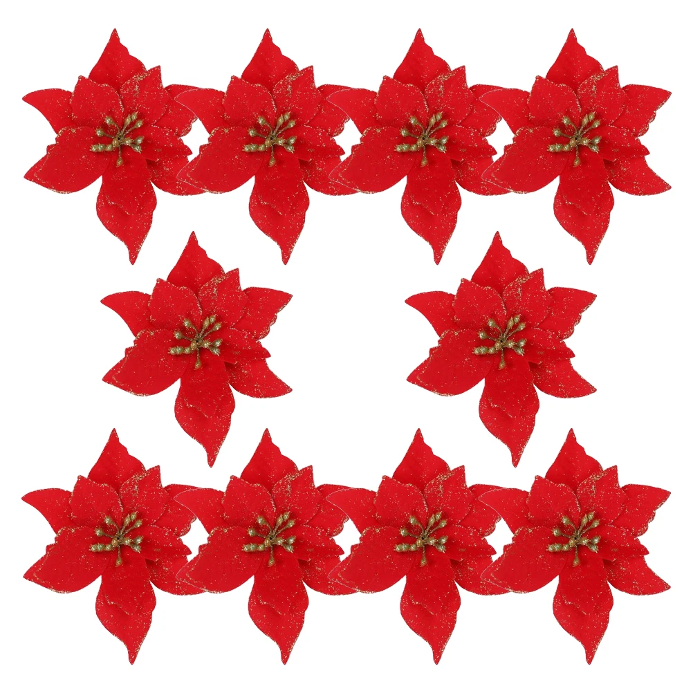 

Artificial Flowers Christmas Decorations for Tree Floral Picks Glitter Poinsettia Mesh