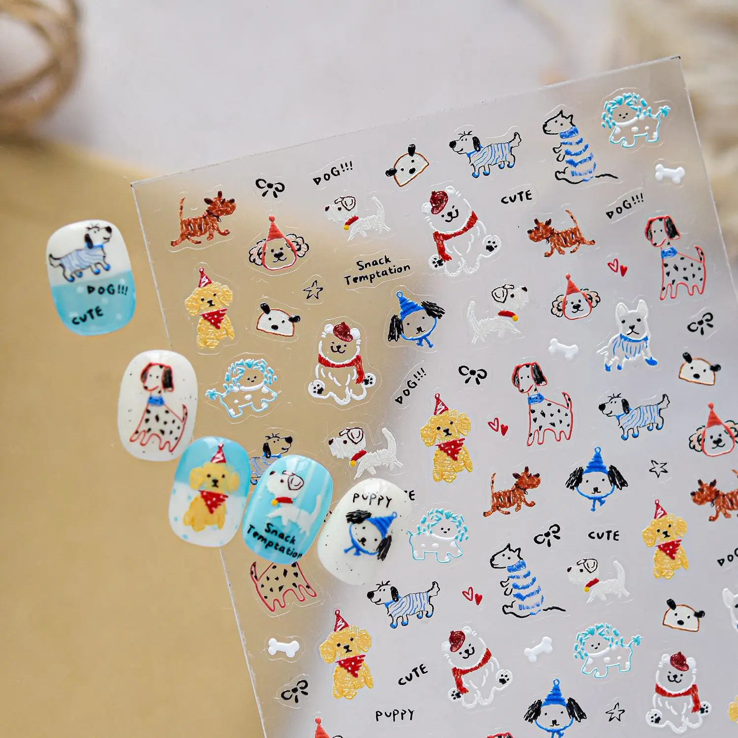 

Cartoon Dog Little Puppy Sketch Bone Bowknot Graffiti Bear Love Heart Funny Adhesive Nail Charms Stickers ecorative accessories