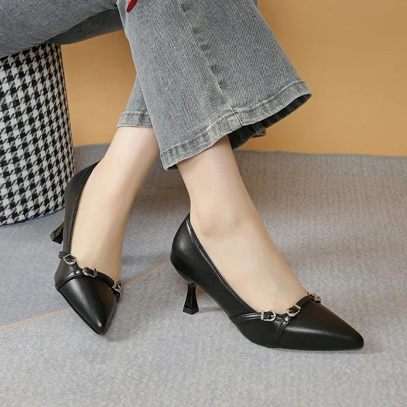 

Summer New Fashion Comfortable Elegant Banquet Women's Shoes Pointy Set with Thin Heels Light Mouth Solid Color High Heels
