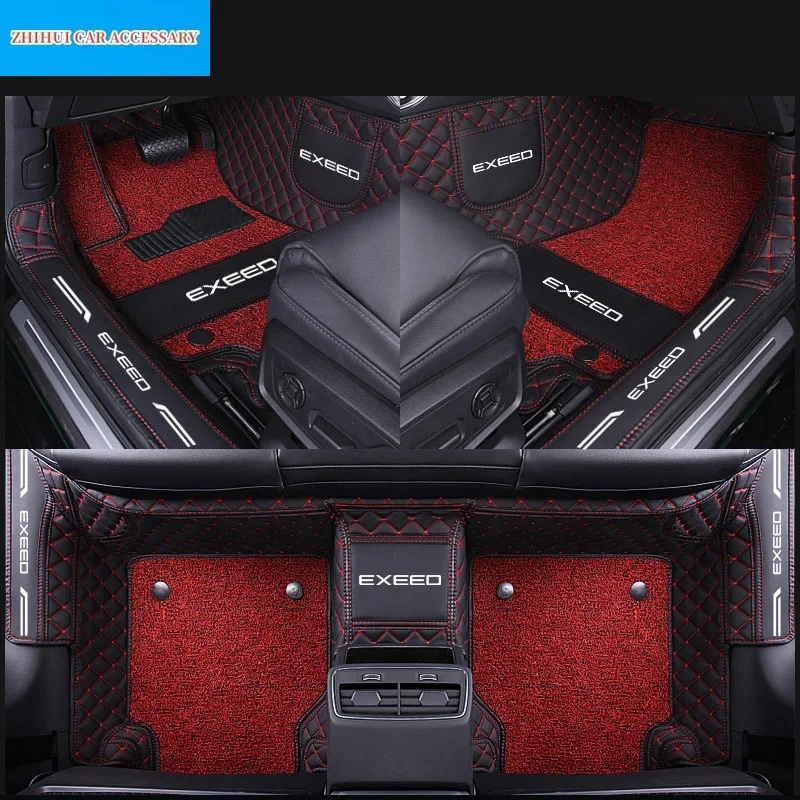 Estilo de carro Interior Floor Mats, Dupla Camada, Couro PU, Foot Pad, Floorliner, Acessórios para Chery, Exeed, VX, LHD, 2021-2023