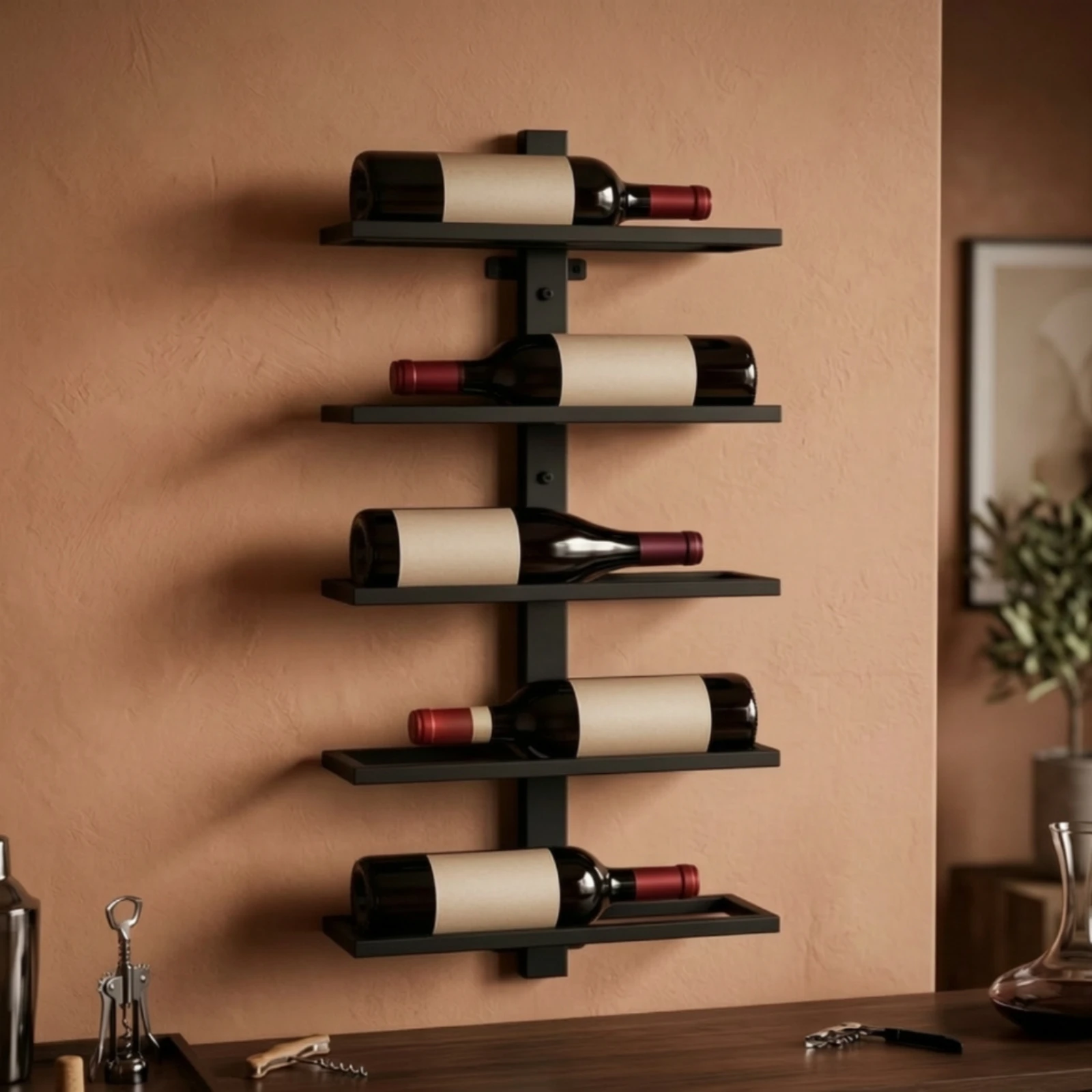 Wall-Mounted Wine Rack Geometric Metal Wine Rack with Shelves Bar Shelf Modern Bottle Holder Sleek for Homeowners, Kitchen