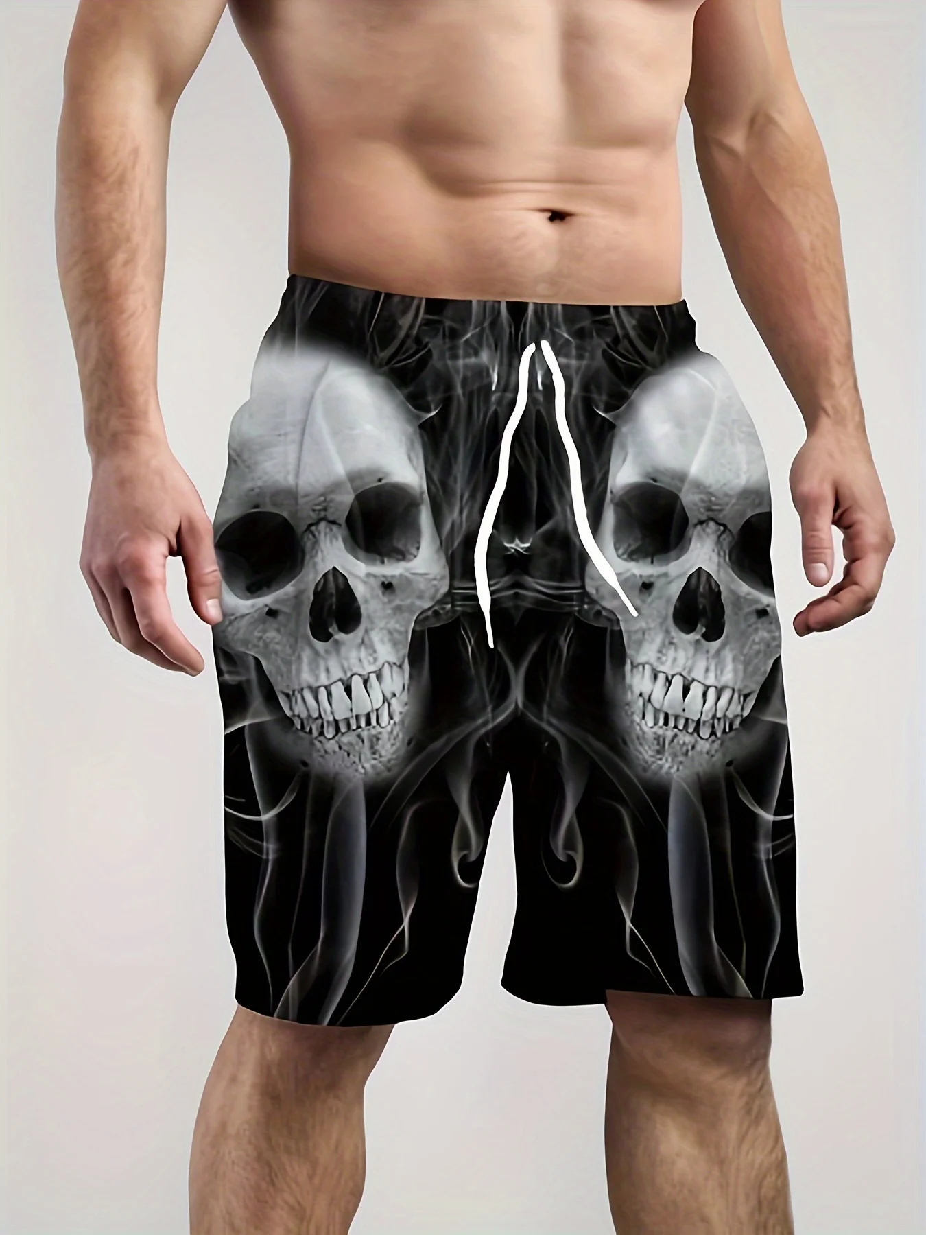 Summer Men\'s Handsome 3D Skull Printed Shorts Outdoor Cool Street Polyester Beach Shorts Sports Swimming Pants Surfboard Shorts