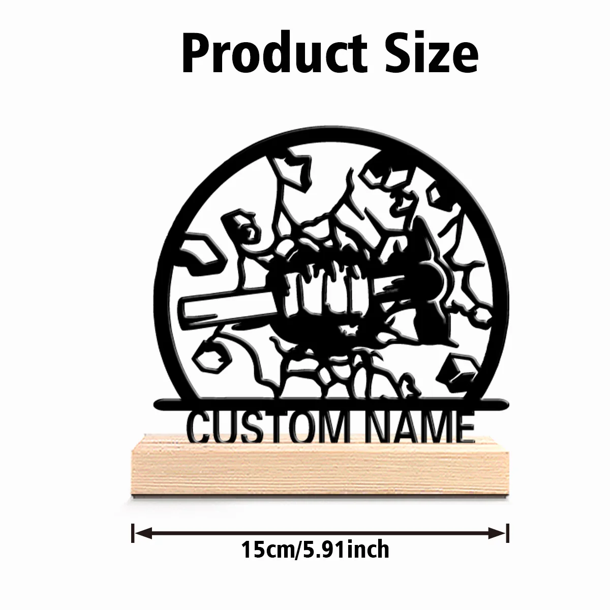 1pc Cute Personalized Custom Iron Fist Metal Statues Modern Wooden Base Decor for Office Living Room Nature-Inspired