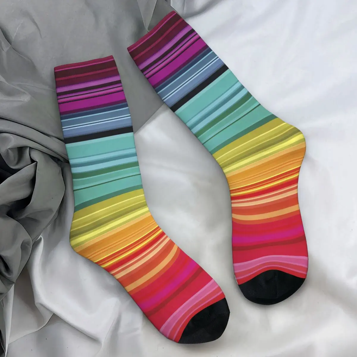 Rainbow Lines Socks Colorful Stripes Elegant Stockings Women Men Soft Breathable Cycling Socks Winter Pattern Non Skid Socks