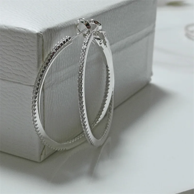 SOMILIA New Fashion Hoop Earrings 925 Sterling Silver Simple Classic Women\'s Fashion 40mm Earring Cерьги Kольца Fine Jewelry