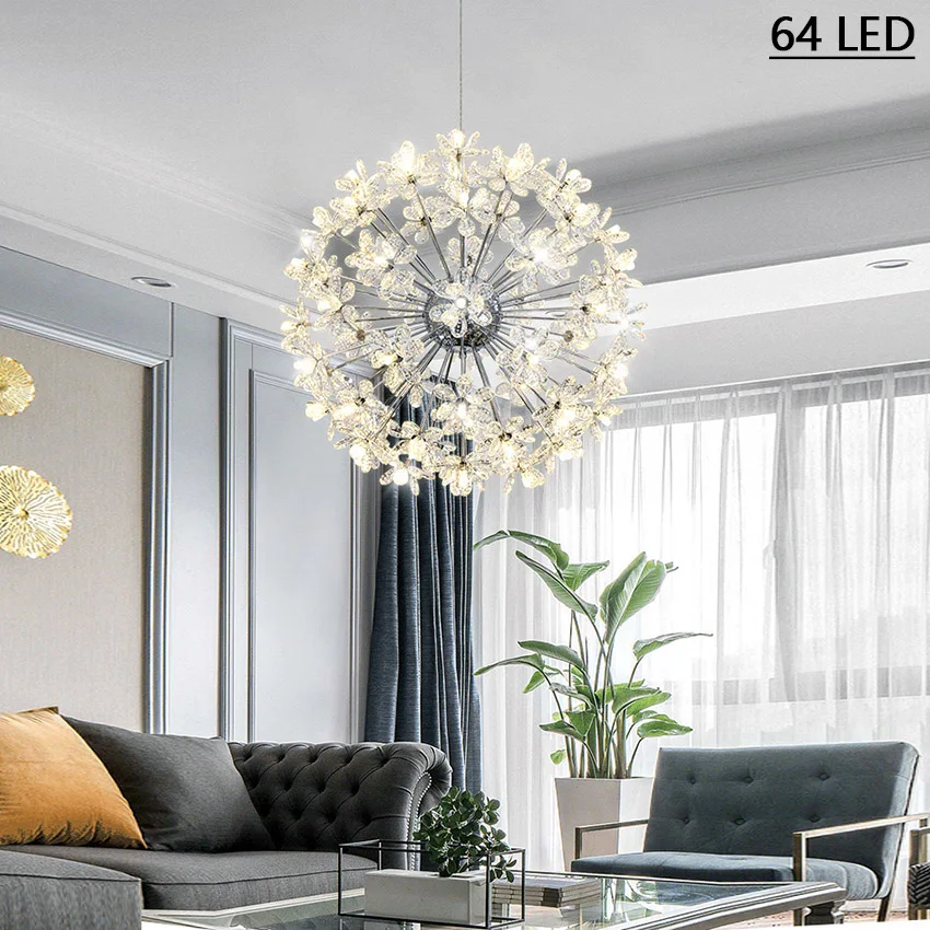 SANDYHA Modern LED Luxury Crystal Chandelier Dandelion Round Ball Pendant Ceiling Lamp for Dining Living Room Hanging Light New