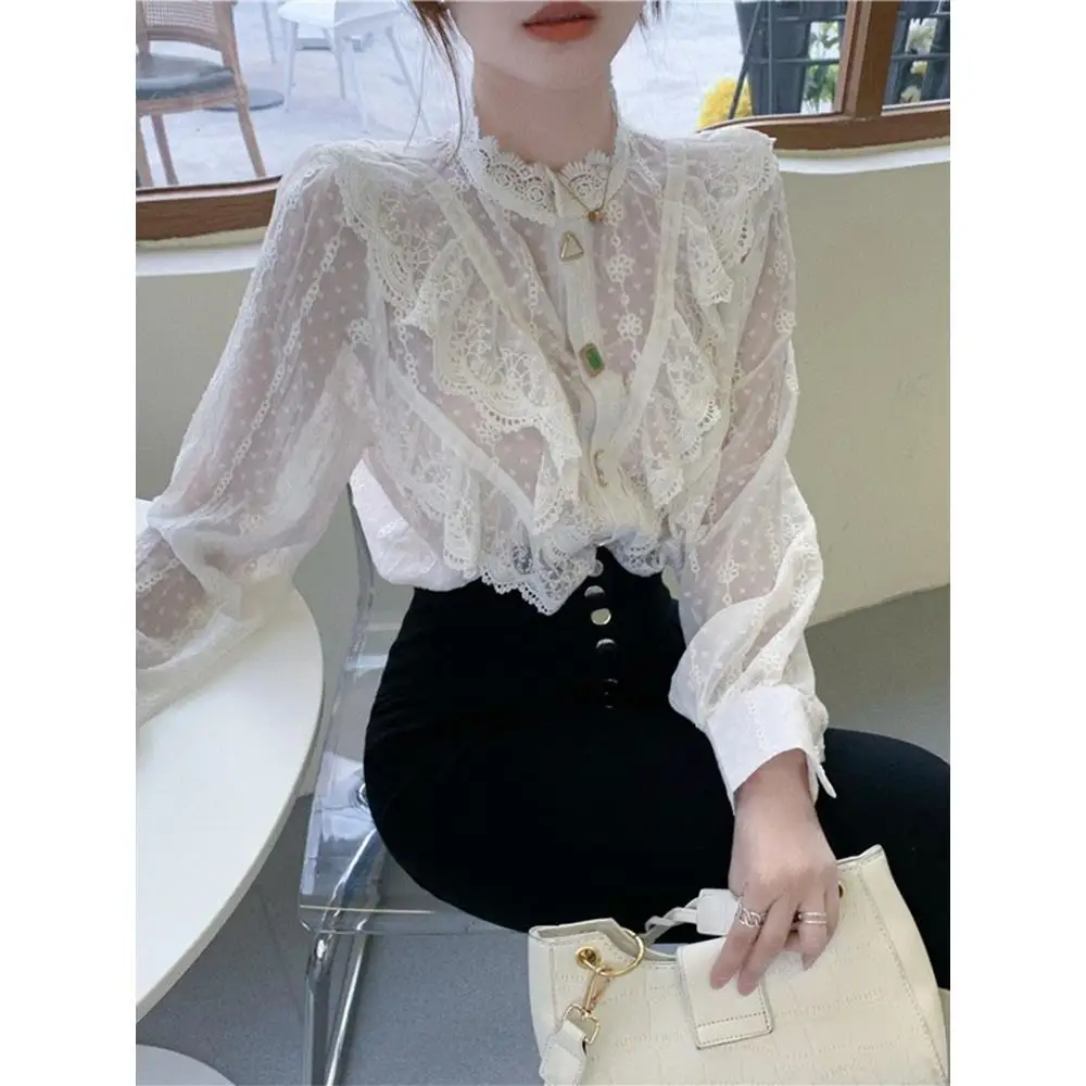 

Кружевная рубашка с рюшами, темпераментный тонкий низ, женский новый стиль, модный